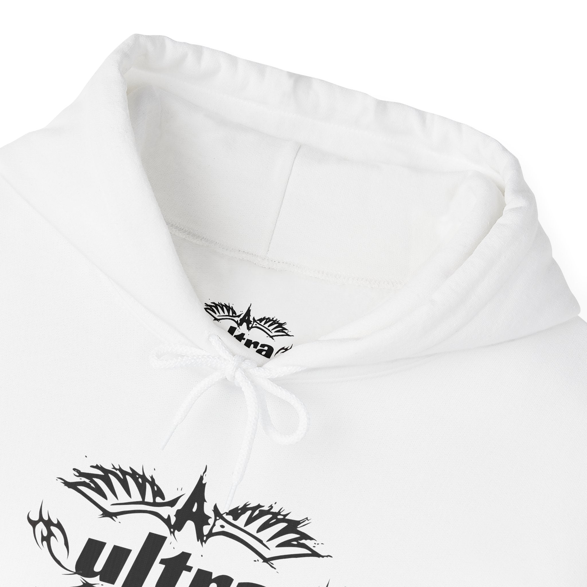 Ultra Tribal Hoodie — White Graphic Flame Sleeve Pullover